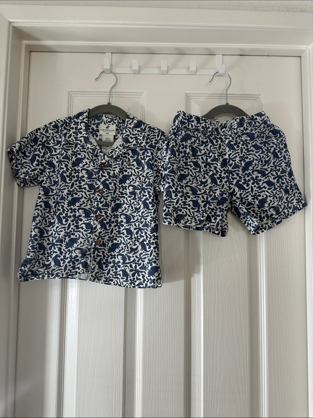 Caribbean Joe Navy and White Floral Short Pajama Set for Kids